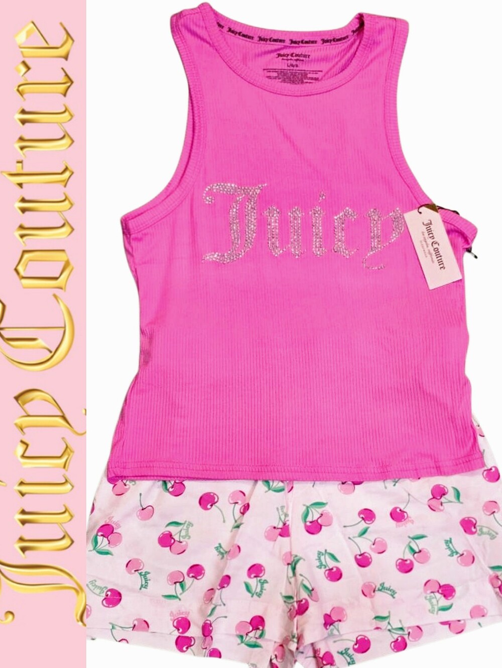 Juicy Couture Ribbed Tank w/Cherry Print Shorts Loungewear Set